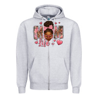 Heather Grey Afro Messy Bun Mom Life Zipper Hoodie - texasbilliewilder