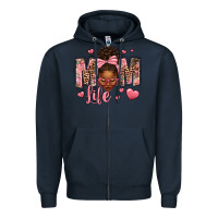 Navy Afro Messy Bun Mom Life Zipper Hoodie - texasbilliewilder