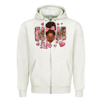 Oatmeal Heather Afro Messy Bun Mom Life Zipper Hoodie - texasbilliewilder