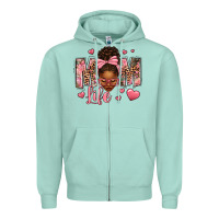 Seafoam Afro Messy Bun Mom Life Zipper Hoodie - texasbilliewilder