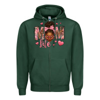 Sports Green Afro Messy Bun Mom Life Zipper Hoodie - texasbilliewilder