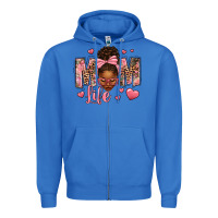 True Royal Afro Messy Bun Mom Life Zipper Hoodie - texasbilliewilder