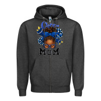 Charcoal Heather Cheer Mom Afro Messy Bun Zipper Hoodie - texasbilliewilder