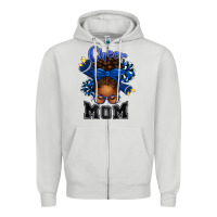 Dove Grey Cheer Mom Afro Messy Bun Zipper Hoodie - texasbilliewilder