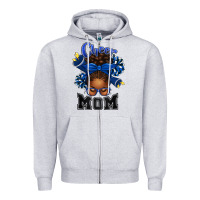 Heather Grey Cheer Mom Afro Messy Bun Zipper Hoodie - texasbilliewilder