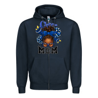 Navy Cheer Mom Afro Messy Bun Zipper Hoodie - texasbilliewilder