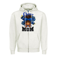 Oatmeal Heather Cheer Mom Afro Messy Bun Zipper Hoodie - texasbilliewilder