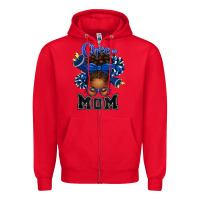 Red Cheer Mom Afro Messy Bun Zipper Hoodie - texasbilliewilder
