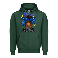 Sports Green Cheer Mom Afro Messy Bun Zipper Hoodie - texasbilliewilder