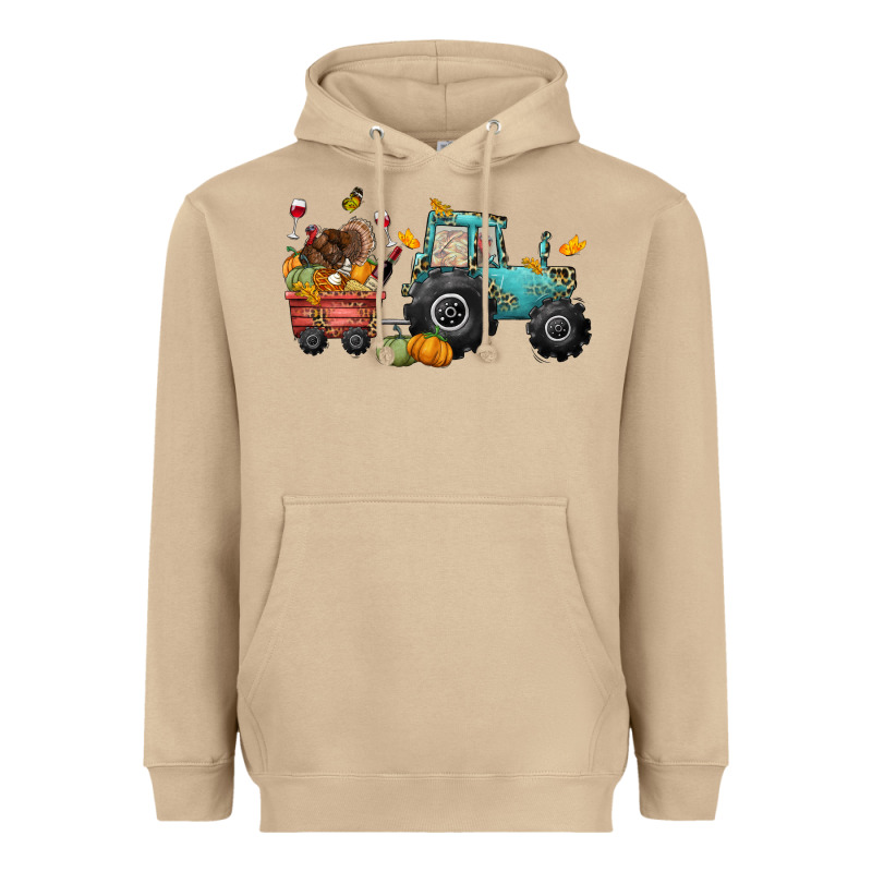 Thanksgiving Tractor Heavyweight Hoodie by CowGirlArtShop | Teevron