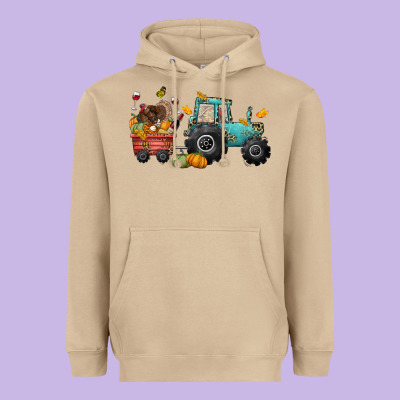 Thanksgiving Tractor Heavyweight Hoodie Designed By Cowgirlartshop