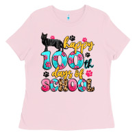 Bubblegum Pink happy 100th days of school cat Ladies Tee - Artiststas