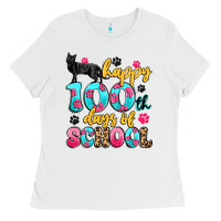 White happy 100th days of school cat Ladies Tee - Artiststas