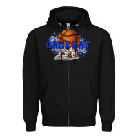 Black Game day Basketball Zipper Hoodie - NancyCooperArtShop