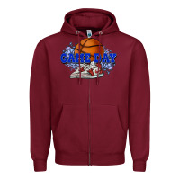 Burgundy Game day Basketball Zipper Hoodie - NancyCooperArtShop