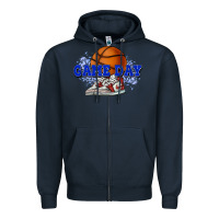 Navy Game day Basketball Zipper Hoodie - NancyCooperArtShop