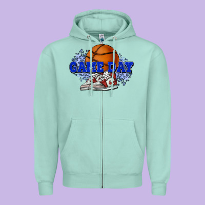 Game Day Basketball Zipper Hoodie Designed By Nancycooperartshop