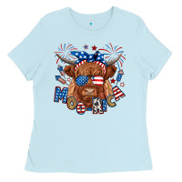 Baby Blue moo rica highland cow Ladies Tee - RanaPortraitStore