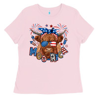 Bubblegum Pink moo rica highland cow Ladies Tee - RanaPortraitStore