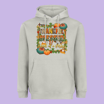 Thankful Blessed And Kind Of A Mess Heavyweight Hoodie Designed By Cowgirlartshop
