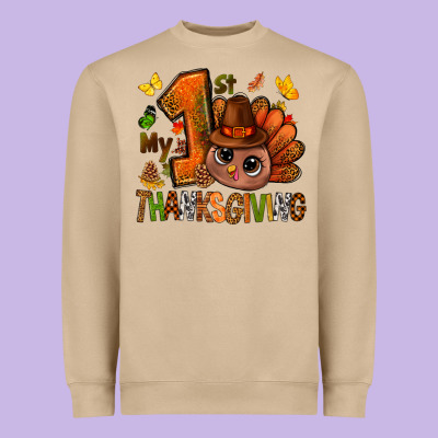 My First Thanksgiving With Turkey Bbs Heavyweight Sweatshirt Designed By Bundleandbundleshop
