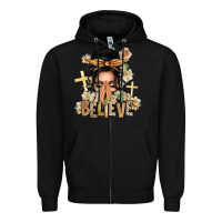 Black Black Hair Believe Praying Caucasian Messy Bun Zipper Hoodie - texasbilliewilder