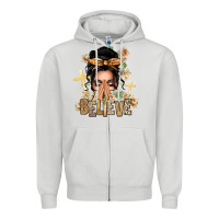 Dove Grey Black Hair Believe Praying Caucasian Messy Bun Zipper Hoodie - texasbilliewilder