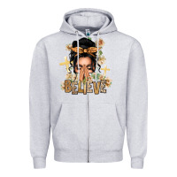Heather Grey Black Hair Believe Praying Caucasian Messy Bun Zipper Hoodie - texasbilliewilder