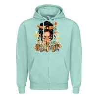 Seafoam Black Hair Believe Praying Caucasian Messy Bun Zipper Hoodie - texasbilliewilder