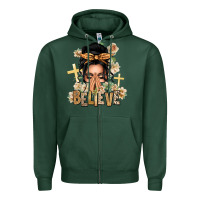 Sports Green Black Hair Believe Praying Caucasian Messy Bun Zipper Hoodie - texasbilliewilder