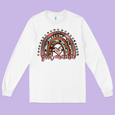 Girl Mama Western Leopard Rainbow Long Sleeve Tee Designed By Jahusdesignshop