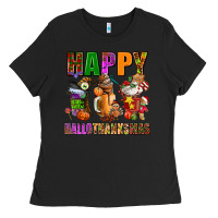 Black happy hallothanksmas Ladies Tee - AdoDesignShop