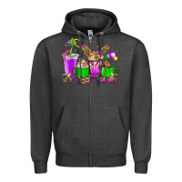 Charcoal Heather Mardi Gras coffee cups Zipper Hoodie - NancyCooperArtShop