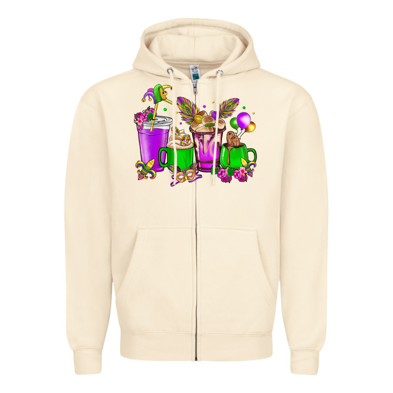 Mardi Gras Coffee Cups Zipper Hoodie by NancyCooperArtShop | Teevron