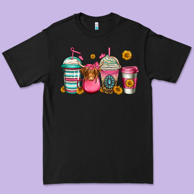 Longhaired Cow Coffee Cups Premium Tee Designed By Jasminsmagicworld