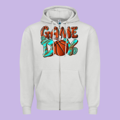 Game Day Leopard Basketball Zipper Hoodie Designed By Nancycooperartshop
