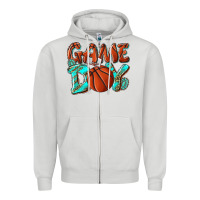 Dove Grey Game day leopard basketball Zipper Hoodie - NancyCooperArtShop