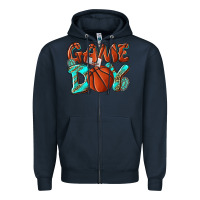 Navy Game day leopard basketball Zipper Hoodie - NancyCooperArtShop