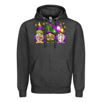 Charcoal Heather Mardi Gras gnomes Zipper Hoodie - NancyCooperArtShop