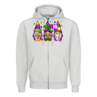 Dove Grey Mardi Gras gnomes Zipper Hoodie - NancyCooperArtShop