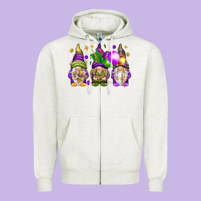 Mardi Gras Gnomes Zipper Hoodie Designed By Nancycooperartshop
