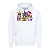 White Mardi Gras gnomes Zipper Hoodie - NancyCooperArtShop