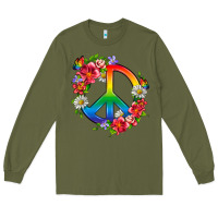Army Green Peace Pride LGBTQ+ And Flowers Long Sleeve Tee - BundleAndBundleShop