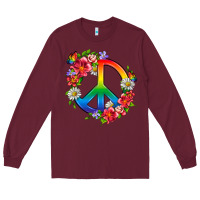 Burgundy Peace Pride LGBTQ+ And Flowers Long Sleeve Tee - BundleAndBundleShop
