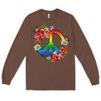 Chestnut Peace Pride LGBTQ+ And Flowers Long Sleeve Tee - BundleAndBundleShop