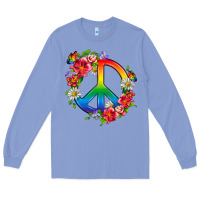 Colony Blue Peace Pride LGBTQ+ And Flowers Long Sleeve Tee - BundleAndBundleShop