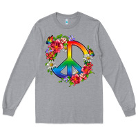 Heather Grey Peace Pride LGBTQ+ And Flowers Long Sleeve Tee - BundleAndBundleShop