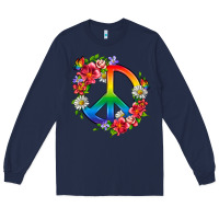 Navy Peace Pride LGBTQ+ And Flowers Long Sleeve Tee - BundleAndBundleShop