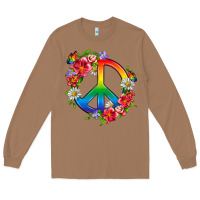 Toasted Coconut Peace Pride LGBTQ+ And Flowers Long Sleeve Tee - BundleAndBundleShop