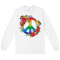 White Peace Pride LGBTQ+ And Flowers Long Sleeve Tee - BundleAndBundleShop